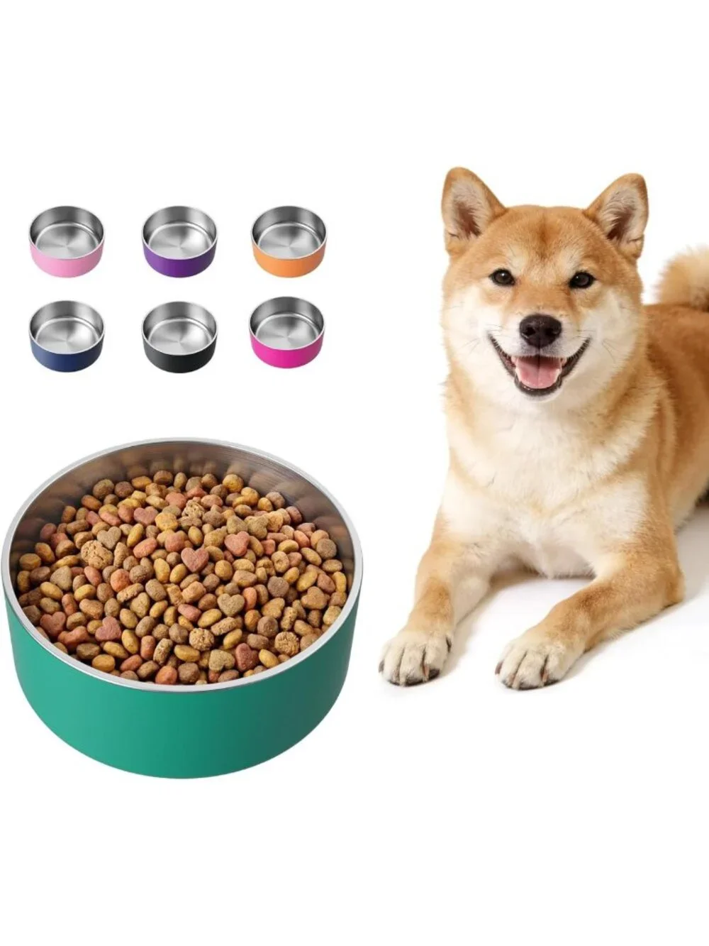 Stainless Steel Dog Bowl Set - 40 oz Deep Green Water & Food Bowls for Pets